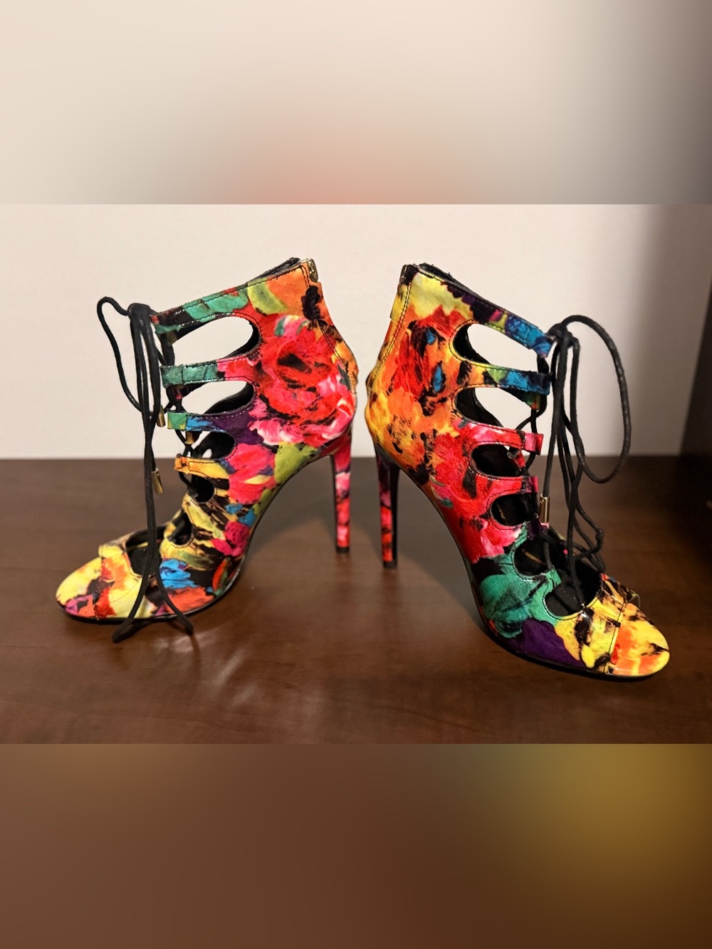 Steve Madden Multicolor Floral Lace-Up Stiletto Sandals